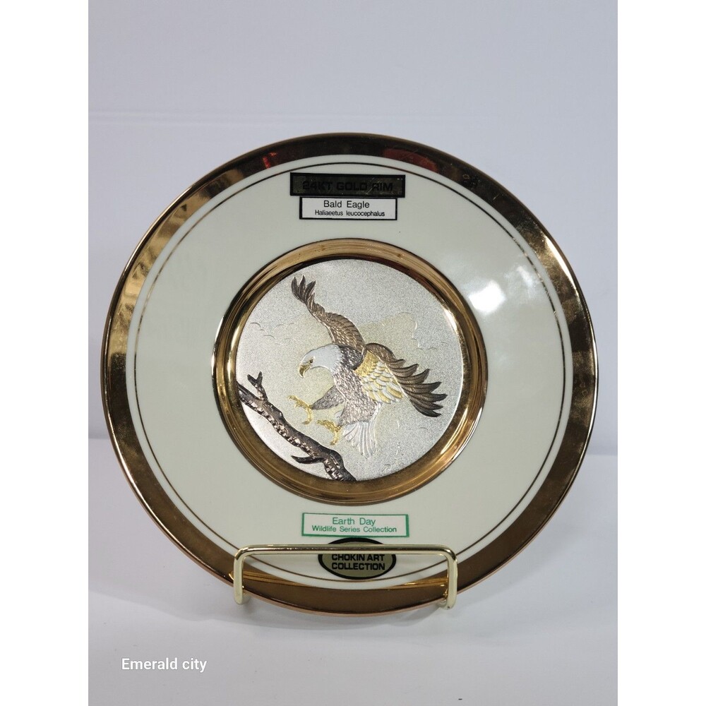 Vtg The Art Of Chokin 24kt Gold Edged Plate Saucer Eagle Central Methodist Japan